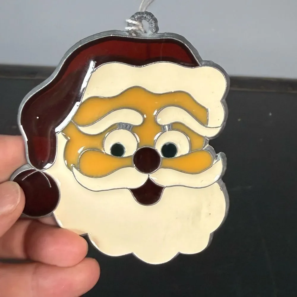 Vintage Santa Claus Plastic Stained Glass STYLE Suncatcher Christmas Ornament